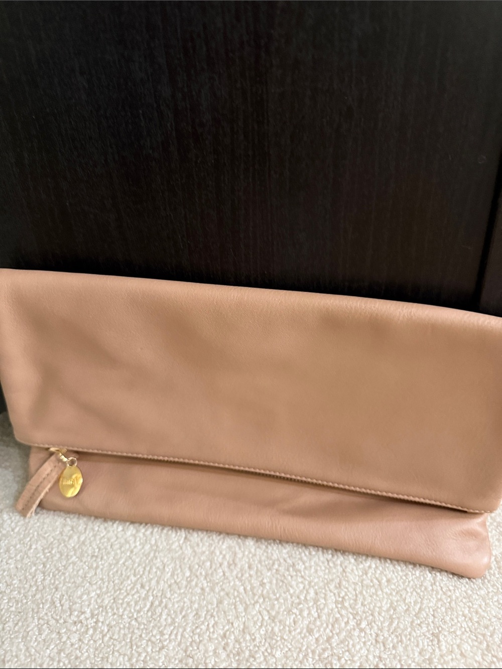 Clare V. Classic Fold-Over Leather Tan Clutch